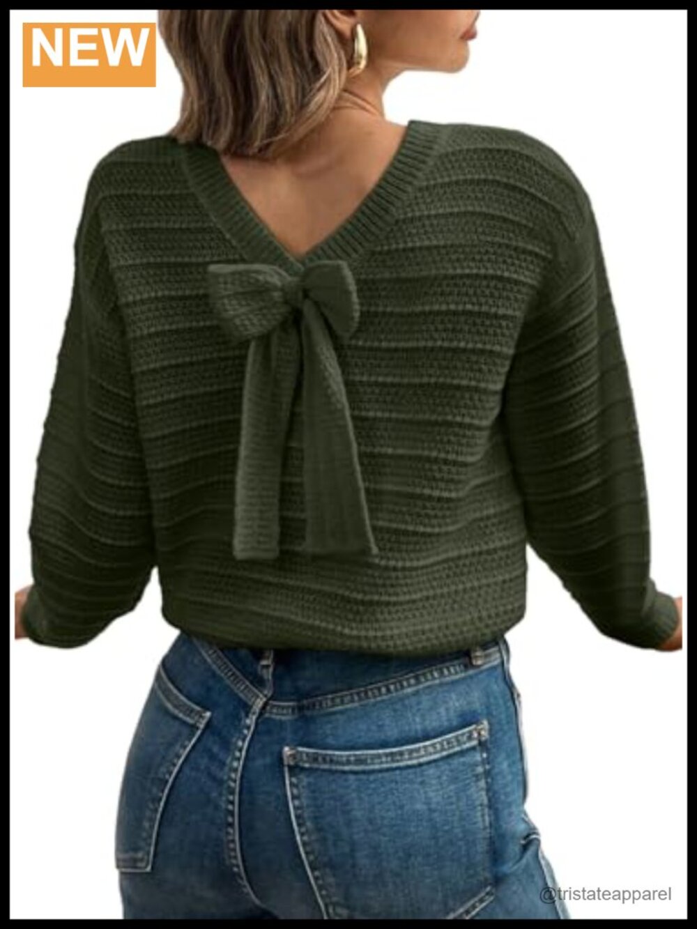 Womens Back Bow Sweater Pullover Knit Long Sleeve Fall Outfit Top